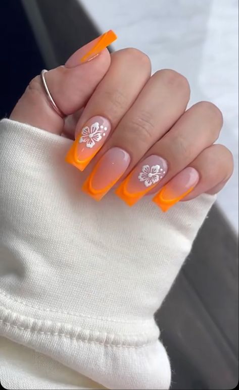 Neon Orange Nails, Orange Acrylic Nails, Gel Paint, Light Nails, Liner Brush, Modern Nails, Peinados Recogidos, Nail Art Ombre, Gel Nail Polish Set