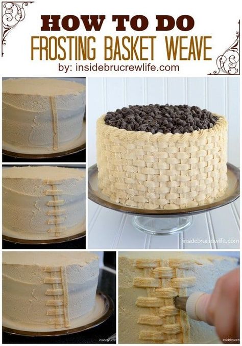 How To Frost your Layer Cake with an easy Basket Weave - step by step photos and directions on how to manage this frosting technique! Frosting A Cake, Honey Frosting, Honey Peanut Butter, Frosting Chocolate, Decorate A Cake, Butter Honey, Chocolate Chip Banana, Peanut Butter Honey, Peanut Butter Frosting