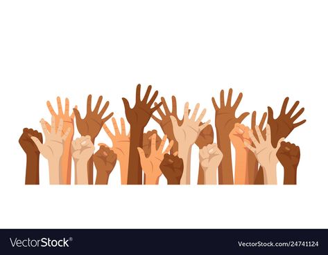 Raised Hands, Different Races, Raise Your Hand, Skin Color, Art Ideas, Adobe Illustrator, White Background, Vector Images, Vector Free