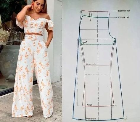 Palazzo Patterns For Women, Pants Pattern Free, Women Pants Pattern, Clothing Pattern Design, Trousers Pattern, Trouser Pattern, Easy Dress Sewing Patterns, Dress Sewing Tutorials, 2piece Outfits