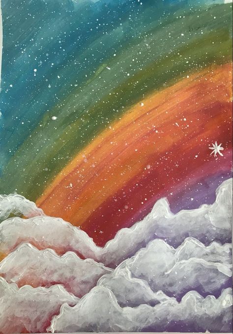 Drawing Rainbow Ideas, Rainbow Art Work, Rainbow Acrylic Painting Easy, Rainbow Art Drawing, Sharing A Rainbow Drawing, Rainbow Painting Aesthetic, Aesthetic Rainbow Drawing, Rainbow Landscape Painting, Pride Paintings Canvas