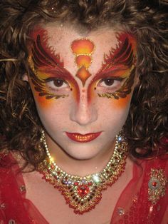 Fire Faerie, Phoenix Makeup, Phoenix Costume, Fire Makeup, Circus Makeup, Adult Face Painting, Fire Fairy, Painting Face, Fairy Makeup