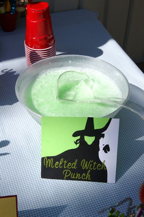 Melted Witch Punch - I want the recipe, J! Broadway Themed Party Food, Wicked Movie Night, Wicked Musical Birthday Party, Wicked Watch Party, Wicked Party Food, Wicked Snacks, Wicked Party Ideas, Wicked Party Theme, Wicked Birthday Party Ideas