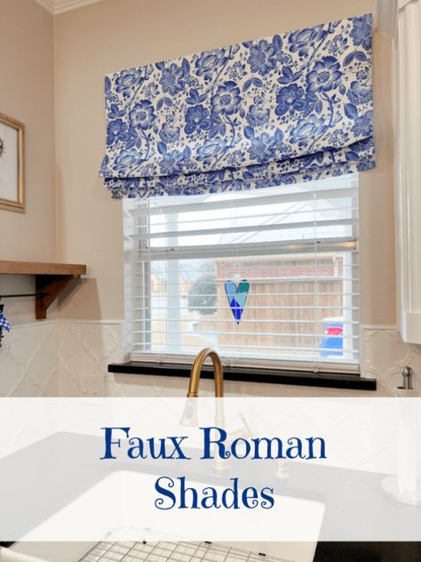 No Sew Faux Roman Shades, How To Make A Faux Roman Shade, How To Make Faux Roman Shades, Easy Roman Shades Diy, Diy Faux Roman Shade, Diy Valance, Roman Shade Tutorial, Faux Roman Shade Valance, Valance Patterns