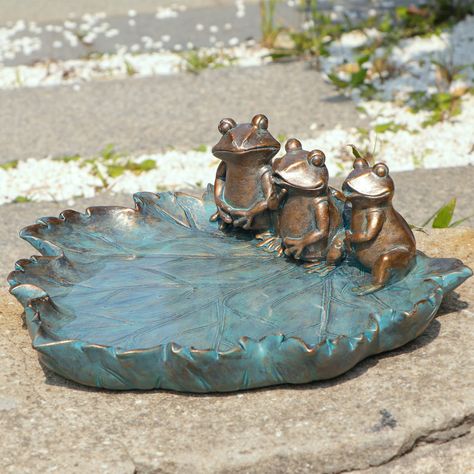 PRICES MAY VARY. 【Unique Design】Antique bird bath bowl is designed as leaf shape and decorated with cute frogs, and this resin birdbath can be is a nice attractive addition to your yard 【Easy to Use】Garden bird baths bowl can hold some water or feed to attract birds to enjoy it, and you can put this antique frogs birdbath for outdoor garden yard lawn tabletop 【Durable Material 】Outdoor bird bath is made of durable material and covered with resin coating, and this resin frogs birdbath has weather Clay Bird Bath, Bird Bath Ideas, Ceramic Pottery Birdbath, Ceramic Bird Bath Handmade, Bird Baths Homemade, Leaf Concrete Bird Bath, Garden Frog Statue, Bird Bath Bowl, Frog Ornaments