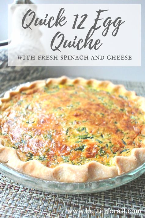 This Quick 12 Egg Quiche is a traditional, flaky lard pie crust filled with wholesome eggs, fresh spinach and cheese. Perfect for breakfast, brunch, lunch or dinner! Visit the Butter For All blog to get the easy recipe. Perfect Quiche Recipe, Artichoke Quiche, Egg Quiche Recipes, Savory Quiche, Basic Quiche Recipe, Cook Fresh Spinach, Egg Quiche, Marinated Artichoke Hearts, Egg Spinach