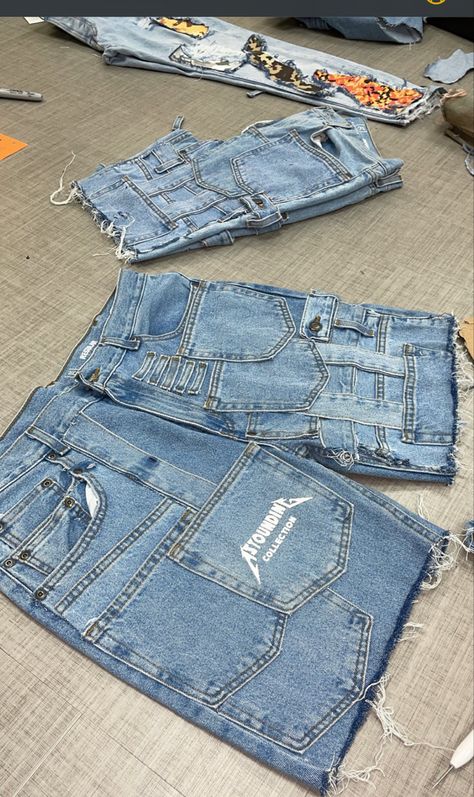 Custom Jorts, Vintage Reworked Jeans In Recycled Denim, Reworked Retro Jeans For Streetwear, Vintage Recycled Denim Jeans For Streetwear, Reworked Denim Jeans, Streetwear Reworked Denim Jeans, Streetwear Recycled Denim Bottoms With Patches, Diy Denim, Reworked Jeans