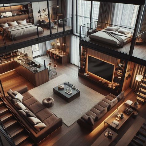 Dream Penthouse, Fancy Apartment, Loft Designs, Loft House Design, Architectural Ideas, Tiny House Luxury, Tiny House Loft, Tiny House Community, Best Tiny House