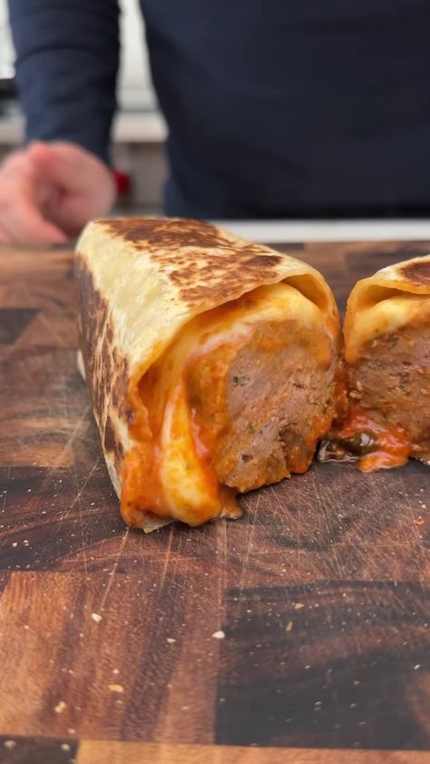 Meatball Wrap or Burrito … call it what you want - I call it delicious ❤️💥 Made with Sunday’s leftover purpett or meatballs - Nonna would be proud. 👵🏻... | By DAVID ROCCO Italian Burrito, Meatball Wraps Recipes, Meatball Burrito, Meatball Pita Pockets, Copycat Taco Bell Grilled Stuffed Burrito, Be Proud, Burritos, I Want You, Meatballs