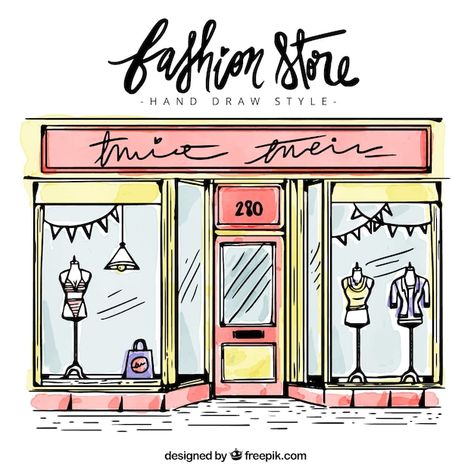 Store Sketch, Window Sketch, Fashion Vector, Window Drawing, Store Window Display, Boutique Decor, Shop Illustration, Shop Window Design, Vector Sketch