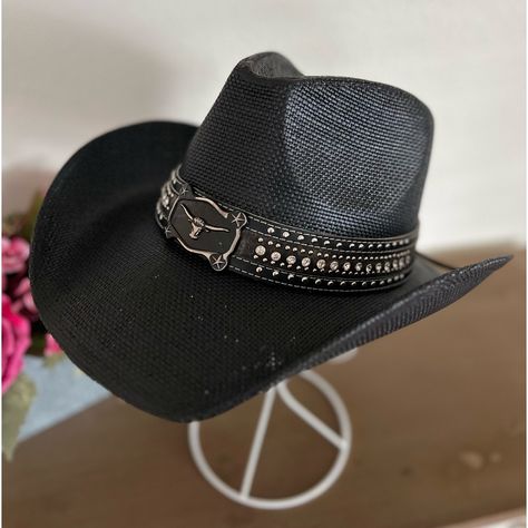 Beautiful Black, Cowboy Hat With Steady Trim, Adjustable, And The Inside Black Cowboy Hat, Trim Color, Cowboy Hat, Cowboy Hats, Accessories Hats, Cowboy, Women Accessories, Trim, Hats