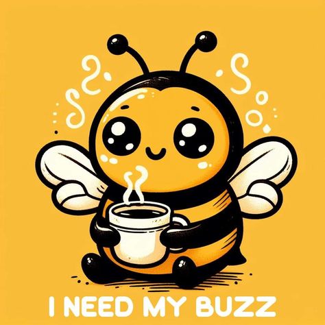 Funny Backgrounds, Coffee Zone, Funny Morning, Bee Cartoon, Bee Room, Bee Quotes, Bee Pictures, Coffee Music, Bee Creative