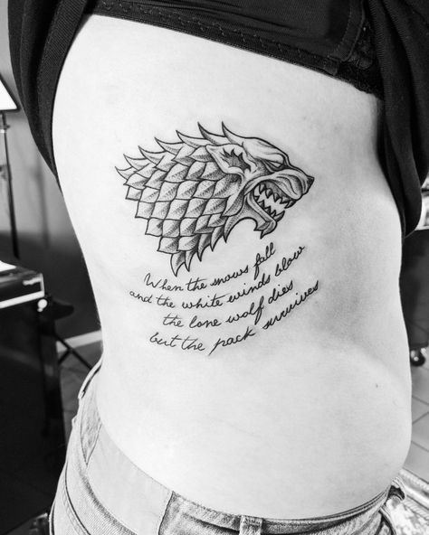 Stark Wolf Tattoo, Winter Is Coming Tattoo, Stark Tattoo Game Of Thrones, House Stark Tattoo, North Tattoo, Tattoo House, Snow Tattoo, Stark Quote, Game Of Thrones Tattoo