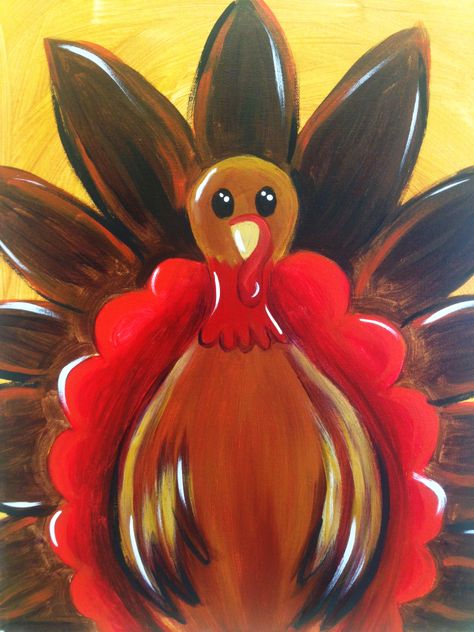 Painting Library, Turkey Painting, Fall Canvas Painting, Wine And Canvas, Fall Canvas, Thanksgiving Art, Holiday Painting, Gobble Gobble, Heart Painting