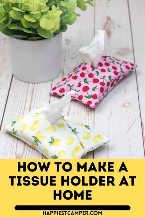 How To Sew A Tissue Pouch, Sewing Tissue Pouch Free Pattern, Sew Tissue Pouch, Fabric Tissue Box Cover, Tissue Covers To Sew, Tissue Paper Holder Diy, Tissue Holder Ideas, Tissue Holder Pattern, Purse Tissue Holder