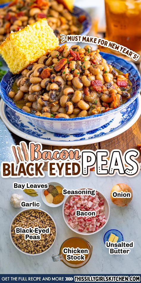 Bacon Black Eyed Peas, Black Eyed Peas New Years Good Luck, Black Eye Pea Salsa, Black Eyed Peas With Bacon, Black Eyed Peas Canned Recipe, What To Serve With Black Eyed Peas, Paula Deen Black Eyed Peas Recipe, Black Eyed Peas And Ham Hocks, What To Eat With Black Eyed Peas