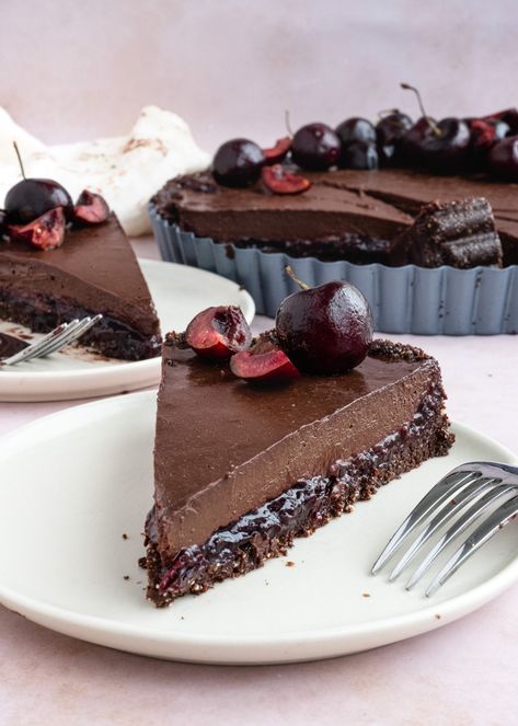 Chocolate Cherry Tart Recipe, Vegan Chocolate Tart, Chocolate Cherry Tart, Black Forest Trifle, Chocolate Cherry Pie, Tart Cherries Recipes, Food Polls, Chocolate Dessert Bar, Cherry Pie Filling Recipes