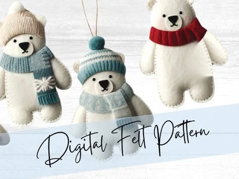 Polar Bear Felt Ornament Digital Pattern DIY Felt Animal Pattern for Felt Busy Books, Quiet Books, and Gifts - Etsy Canada Polar Bear Felt Ornament, Christmas Ornaments Felt Diy, Cute Felt Christmas Ornaments, Christmas Crafts Fabric, Patterns For Felt Christmas Ornaments, Felt Bear Ornament, Felt Nutcracker Ornaments, Felt Patterns Free Printables, Felt Christmas Stocking Pattern