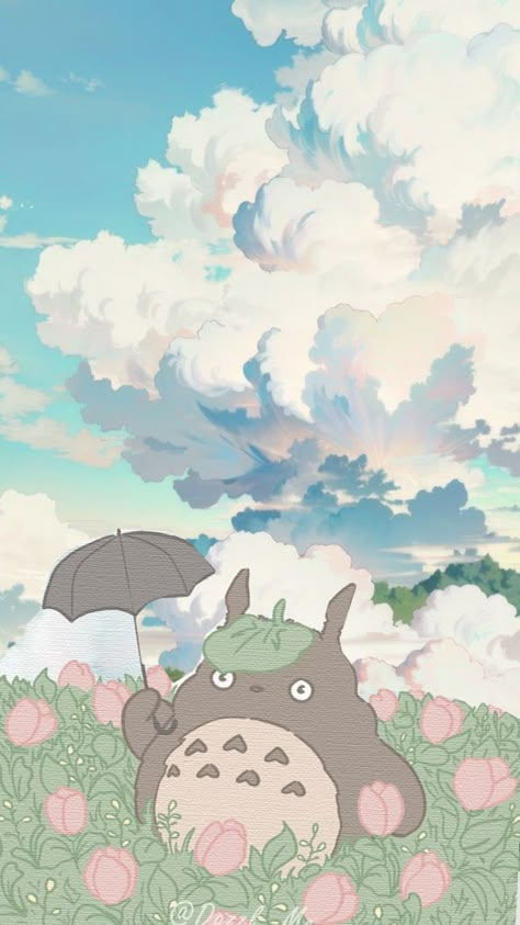 Totoro #studioghibli #totoro Pastel Ghibli Wallpaper, Totoro Icons, Totoro Aesthetic, Capybara Wallpaper, Hamster Wallpaper, Totoro Drawing, Totoro Wallpaper, Ghibli Background, Totoro Art