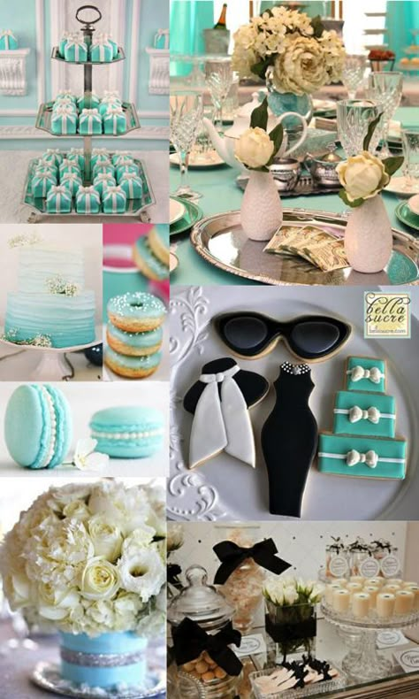 Bridal Shower Ideas Breakfast At Tiffany, Breakfast With Tiffany Theme, Breakfast At Tiffanys Bridal Party, Breakfast At Tiffanys Wedding Shower Ideas, Breakfast At Tiffanys Birthday Theme Food, Breakfast At Tiffany's Aesthetic Party, Tiffany Brunch Ideas, Tiffany Themed Birthday Party Decor, Breakfast At Tiffany’s Bachelorette Party