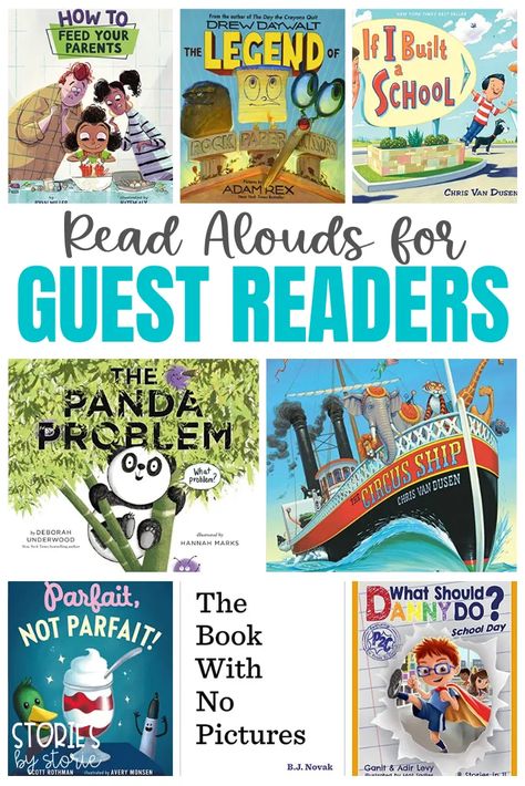 Guest Readers In The Classroom Ideas, Guest Readers In The Classroom, Best Picture Books For Upper Elementary, Books For Elementary Students, Elementary Books With Activities, One School One Book Elementary Ideas, Mystery Reader Ideas For Parents, First Grade Read Alouds, Book Day Ideas