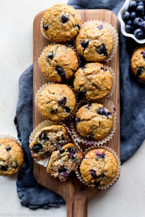 Jumbo Blueberry Muffins, Blueberry Oat Muffins, Muffins Blueberry, Blueberry Oatmeal Muffins, Sallys Baking, Healthy Blueberry Muffins, Blueberry Oat, Gf Flour, Blueberry Oatmeal