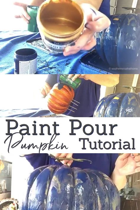 When it's time to decorate the table for fall, standard orange pumpkins can often be too boring!  Enter my new favorite past time, paint pour pumpkins! See the entire step by step tutorial...   #paintpour #diypumpkindecor #diytutorial #pumpkindiy Painted Pumpkins Easy, Pumpkin Painting Idea, Easy Pumpkin Painting, Pink Zebra Sprinkles Business, Pumpkins Decor, Pink Zebra Sprinkles, Gold Pumpkins, Fall Stuff, Fall Decor Inspiration