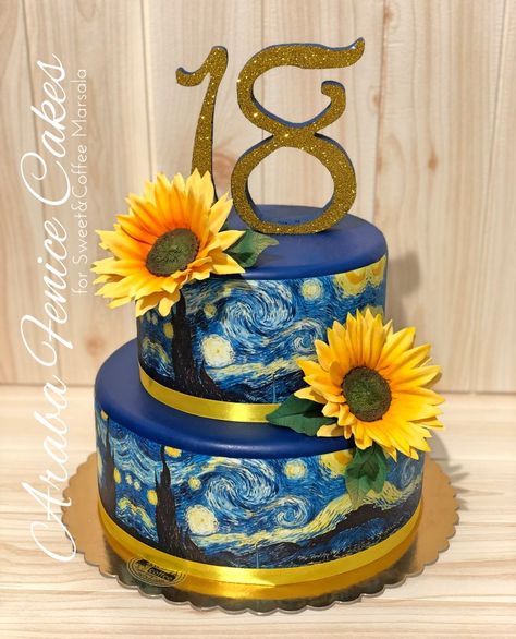 Painters Palette Cake, Van Gogh Cake, Gogh Cake, Sweet 16 Sleepover, Starry Night Wedding Theme, Paris Themed Cakes, فنسنت فان جوخ, Different Wedding Cakes, 12th Birthday Cake