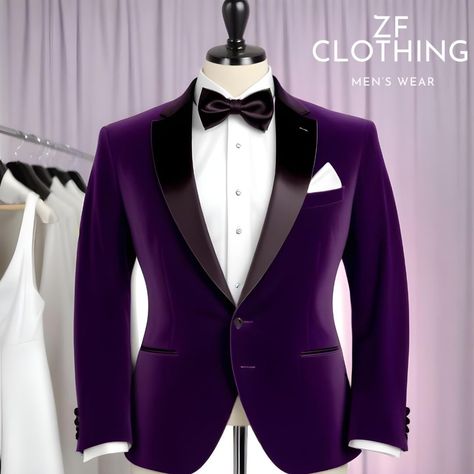 Tuxedo For Men Purple, Three Piece Suit Wedding, Black Tuxedo Wedding, Purple Tuxedo, Blazer Wedding, Wedding Blazers, Groom Party, Cute Simple Hairstyles, One Button Blazer