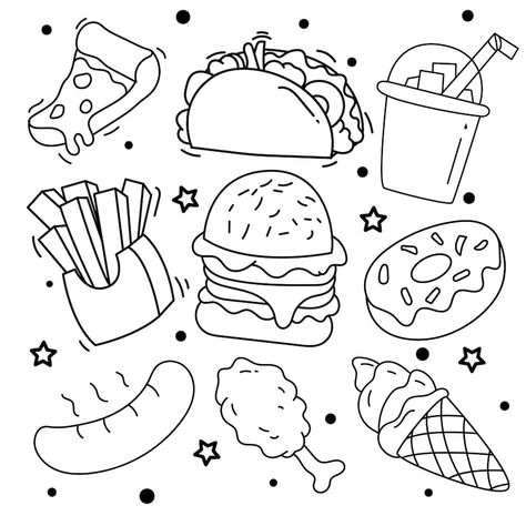 Pop Manga Coloring Book, Kawaii Coloring Book, Pop Manga, Manga Coloring Book, Food Doodles, Food Coloring Pages, Unique Coloring Pages, Cute Food Drawings, Cute Doodles Drawings