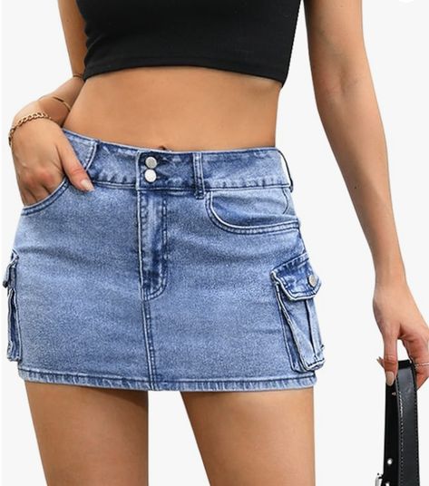 Womens Cargo Skirt Y2k Low Waist Button Bodycon Denim Mini Skirt with Flap Pockets Jean Cargo Skirt, Womens Cargo, Trendy Chic Outfits, Womens Denim Skirts, Surfer Girl Style, 16 Birthday, Skirt Y2k, Summer Inspo, Cargo Skirt