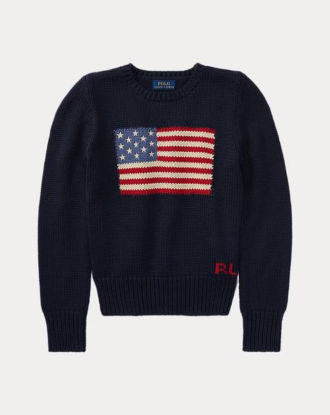 Flag Cotton Crewneck Sweater | Ralph Lauren Chicago Outfit, Flag Sweater, Sweater Ralph Lauren, 90s Ralph Lauren, American Flag Sweater, Classic Cardigan, Swimwear Dress, Ralph Lauren Sweater, Polo Dress