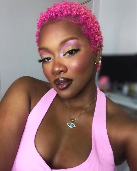 Pink Twa Natural Hair, Pink Twa, Hot Pink Short Hair, Dye Short Hair, Pink Hair Black Women, Pink Afro, Pink Haircut, Pink Short Hair, Short Dyed Hair