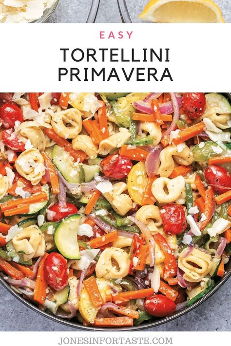 Tortellini Primavera, One Pot Tortellini, Frozen Tortellini, Veggie Spaghetti, Primavera Recipe, Tortellini Recipes, Summer Vegetables, One Pot Dinners, Recipe Cover