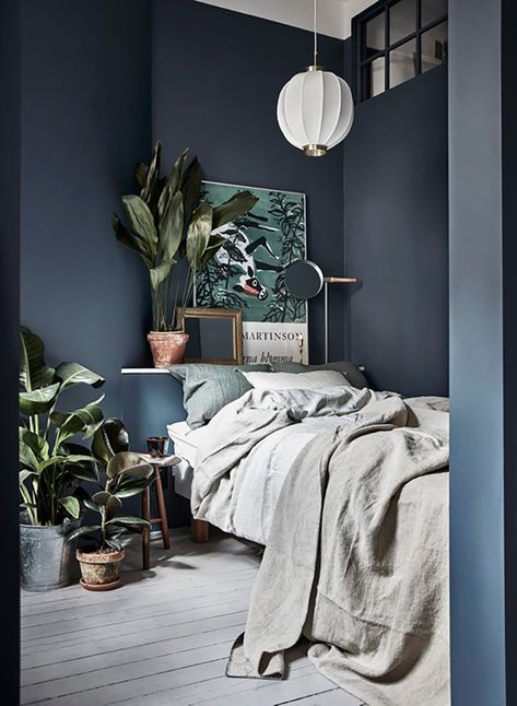 Moody Blue Bedroom Inspiration / My Unfinished Home Scandinavian Bedroom Decor, Gravity Home, Gray Bedroom, Blue Rooms, Blue Bedroom, Blue Walls, My New Room, New Room, 인테리어 디자인