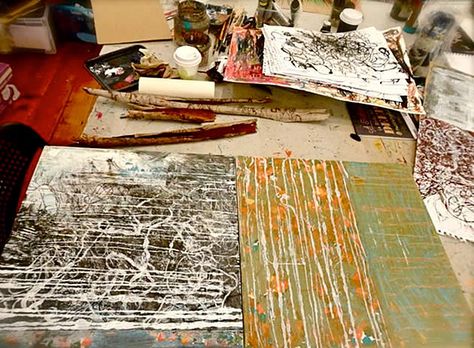 Good article on a variety of techniques.  painting with string Sophie Munns, Mixed Media Art Techniques, Texture Tools, Max Ernst, Tree Trunks, Jackson Pollock, White Tree, Art Instructions, Painting Lessons