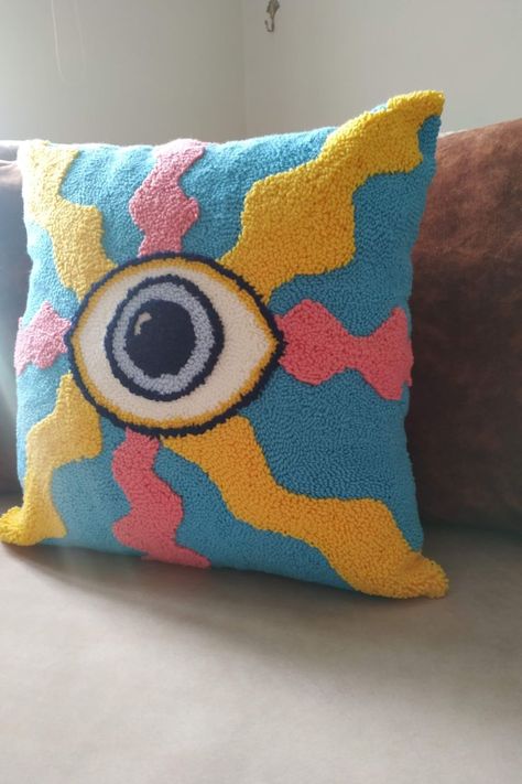 Punch Needle Cushion, Evil Eye Pillow, Needle Cushion, Eye Pillow, Punch Needle Patterns, Small Corner, Eye Pillows, Room Makeover Inspiration, Etsy Pillow Covers