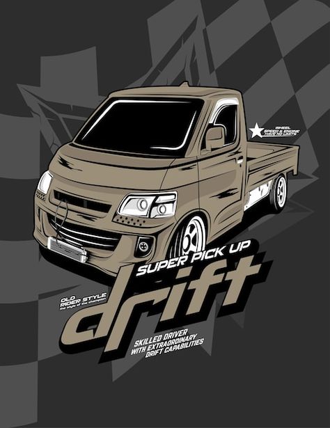 Mobil Pick Up, Jdm Poster, Vehicle Illustration, Tokyo Drift Cars, Kaos Oblong, Royal Logo, Car Sticker Design, Vector Poster, Drift Car