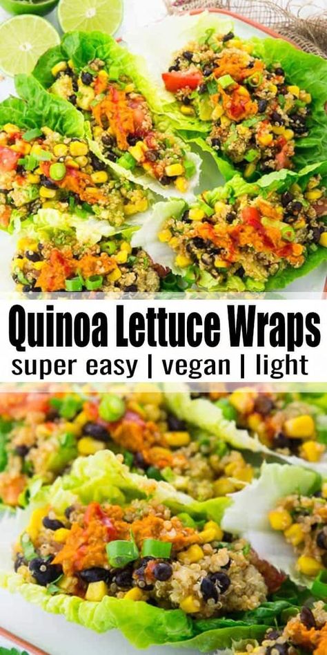 Vegetarian Lettuce Wraps, Black Beans And Corn, Beans And Corn, Vegan Wraps, Vegan Quinoa, Lettuce Wrap, Vegan Lunch Recipes, Diner Recept, Summer Recipes Dinner