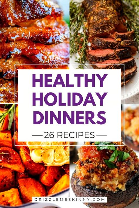 Craving yummy but healthy eats this holiday season? Check out our 26 Mostly Healthy Holiday Dinner Recipes for delicious, easy-to-prepare dishes. From healthy chicken courses to healthy beef options, we've got your Christmas Dinner covered! Be the star of your holiday dinner party and wow your guests with our innovative holiday menu ideas! Macro Friendly Christmas Recipes, Christmas Dinner Healthy, Healthy New Years Day Recipes, Healthy Christmas Meals, Healthy Christmas Menu, Meals Using Ground Beef, Healthy Christmas Dinner Recipes, Healthy Holiday Dinner, Gourmet Dinner Ideas