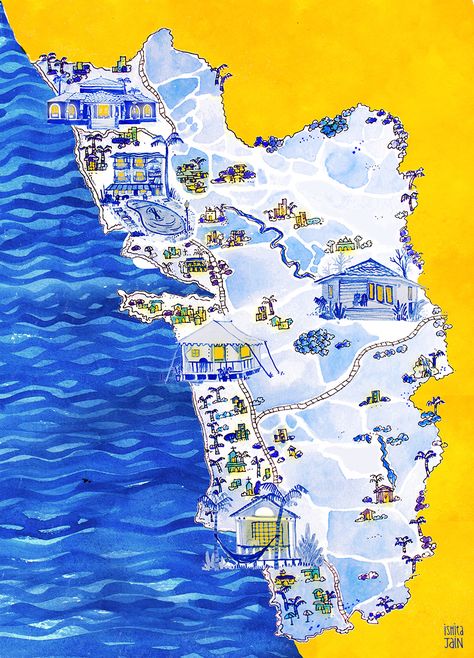 Goa Map Illustration, Goa Culture Illustration, Goa Illustration Art, Goa Painting, Goa Illustration, Goa Map, Goa Poster, Goa Culture, Sketches Reference