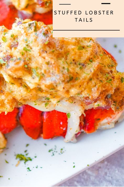 Crab Stuff Lobster Tail, Stuff Lobster Tail With Crab Meat, Stuff Lobster Tail Recipes, Stuffed Lobster Tail Recipe Baked, Baked Stuffed Lobster Tails, Crab Stuffed Lobster Tail, What To Serve With Lobster Tails, Stuffed Lobster Tail Recipe, Lobster Appetizer Recipes