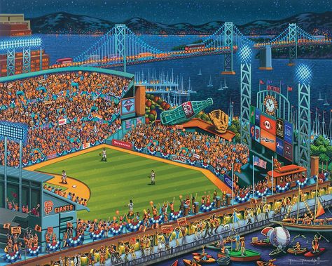 San Francisco Giants Stadium by Eric Dowdle Stadium Painting, Jigsaw Art, Giant Wall Art, Sanford Stadium, Giants Stadium, Stadium Art, San Francisco Giants Stadium, Giant Poster, Americana Art