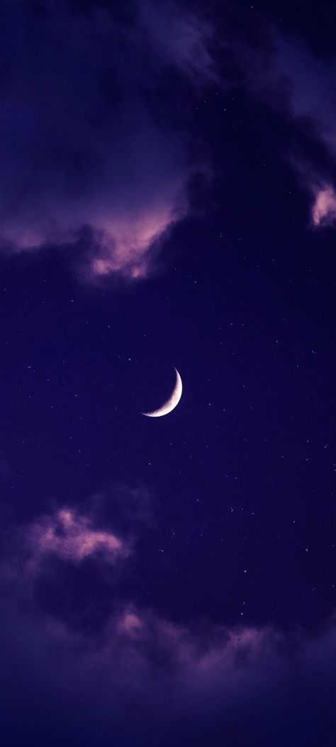 Crescent Moon stars and purple clouds Cropped mobile wallpaper 1080x2400 Purple Moon Wallpaper Iphone, Crescent Moon Wallpaper Aesthetic, Purple Moon Wallpaper, Crescent Moon Wallpaper, Purple Clouds, Purple Moon, Moon Clouds, Halloween Moon, The Moon Is Beautiful