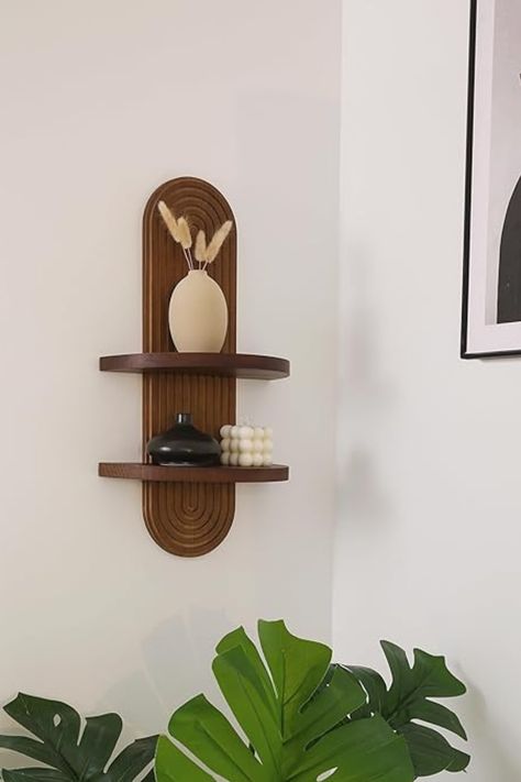 Modern Wall Shelf with Arched Wood Design Mid-Century Double Floating Rainbow Shelves for Indoor Decoration Holding Planter Ornaments, 22 x 11.6 Inch (Walnut) Rainbow Shelves, Walnut Floating Shelves, Hari Om, Plywood Projects, Modern Wall Shelf, Indoor Decoration, Wall Shelf, Wooden Diy, Wood Design