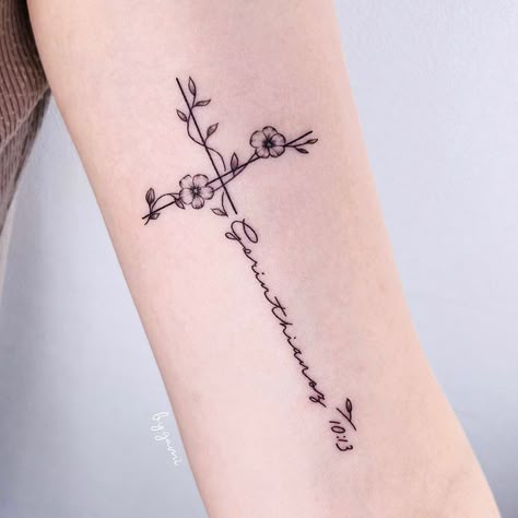 Female Cross Tattoos, Faith Cross Tattoos, Tiny Cross Tattoo, Tiny Wrist Tattoos, Verse Tattoos, History Meaning, Cross Tattoos For Women, Meaningful Tattoo Quotes, Cross Tattoos