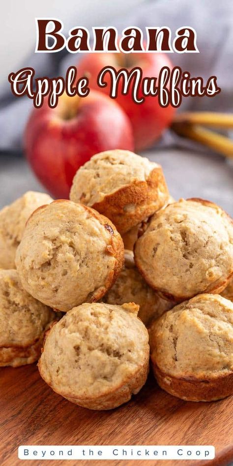 Banana Apple Muffins Banana And Apple Muffins, Apple And Banana Muffins, Banana Apple Muffins, Banana Applesauce Muffins, Apple Banana Muffins, Banana Cinnamon Muffins, Banana Nutella Muffins, Banana Muffins Recipe, Fall Favorites Recipes