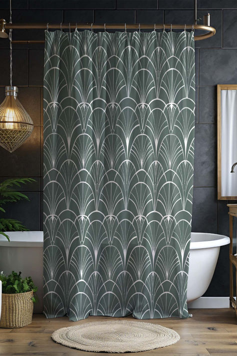 Add a touch of elegance to your bathroom decor with our Geometric Shower Curtain, featuring a stunning silver modern abstract Art Deco design. Perfect as a housewarming gift, this unique shower curtain enhances any new home decoration with its chic and contemporary flair. Bathroom Decor Silver, Abstract Home Decor, Geometric Shower Curtain, Unique Shower, Unique Shower Curtain, Shower Curtain Bathroom, Curtain Bathroom, Art Deco Home, Home Decor Art