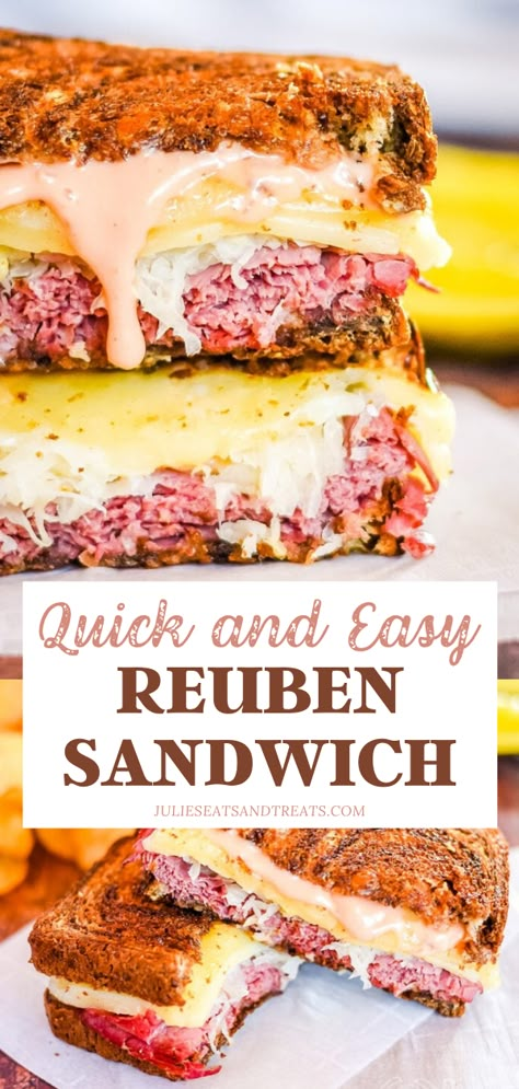 Reuben Sandwich Recipe Easy, Sandwich With Sauerkraut, Sandwiches With Sauerkraut, Easy Reuben Sandwich, Grilled Rueben Sandwich, Sheet Pan Reuben Sandwiches, Canned Cornbeef Sandwich Recipes, Corned Beef Panini, Grilled Reuben Sandwich