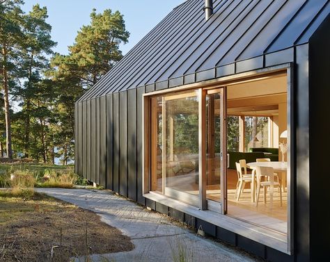 Modern Metal-Clad House Husarö is Nestled High on a Swedish Island Hillside | Inhabitat - Green Design, Innovation, Architecture, Green Building Tham Videgård, Nordic Cabin, House Cladding, Modern Barn House, Shed Homes, Barn Style House, Modern Barn, House Extensions, Metal Roof